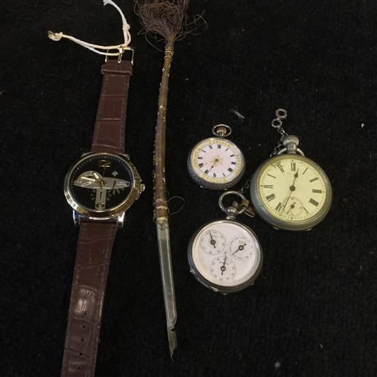 3 pocket watches & wrist watch